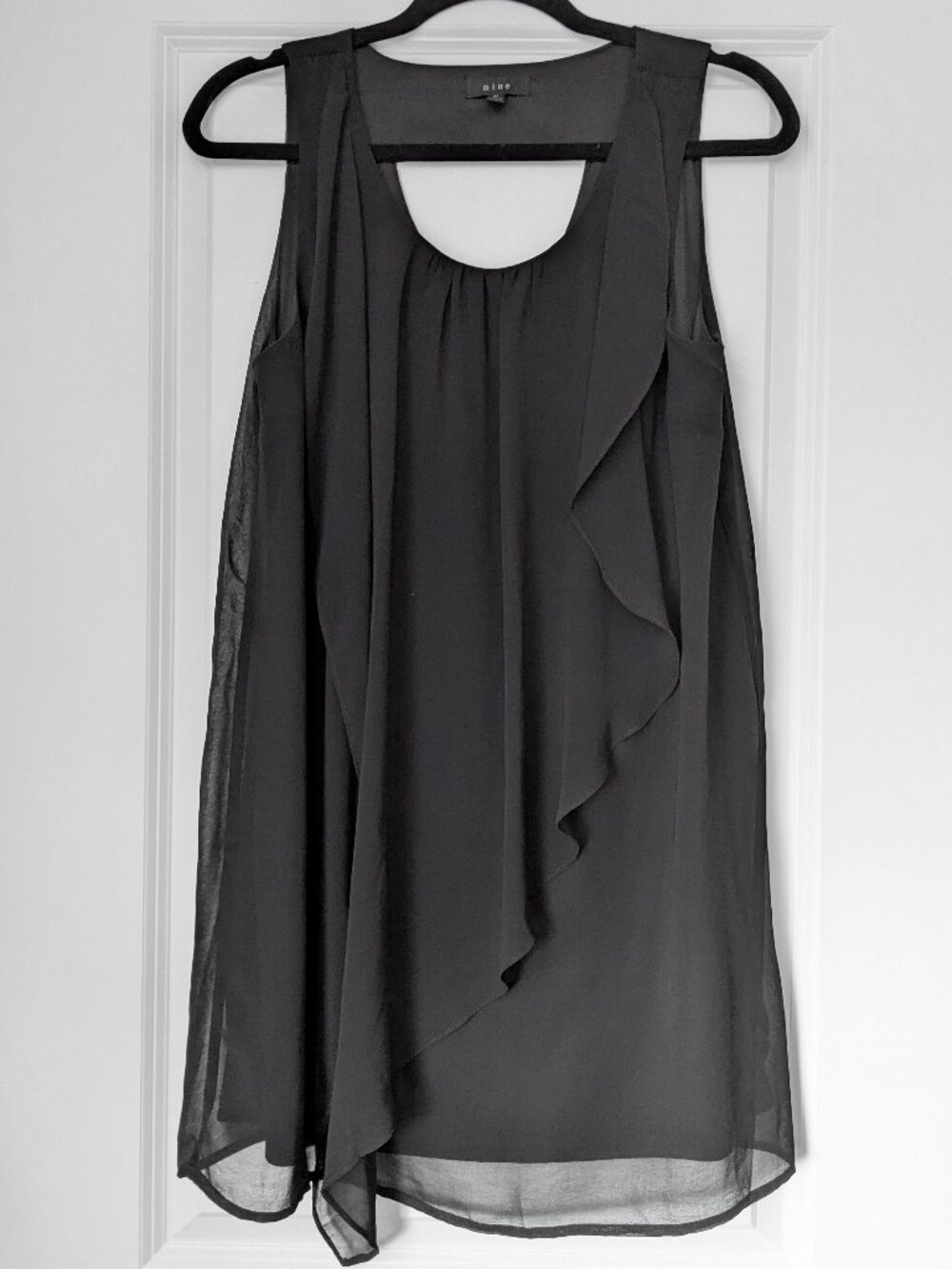 Black Faux Silk Layered Panel Tank Dress - Goth, Dark Minimalist, Boho, Midi